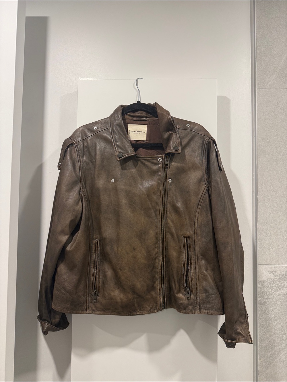 Lucky Brand Brown Leather Moto Jacket